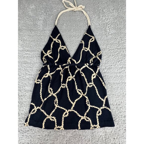 J.Crew Womens Navy & Beige Rope Print Halter Top With Deep V-Neckline - NWOT - Picture 7 of 16